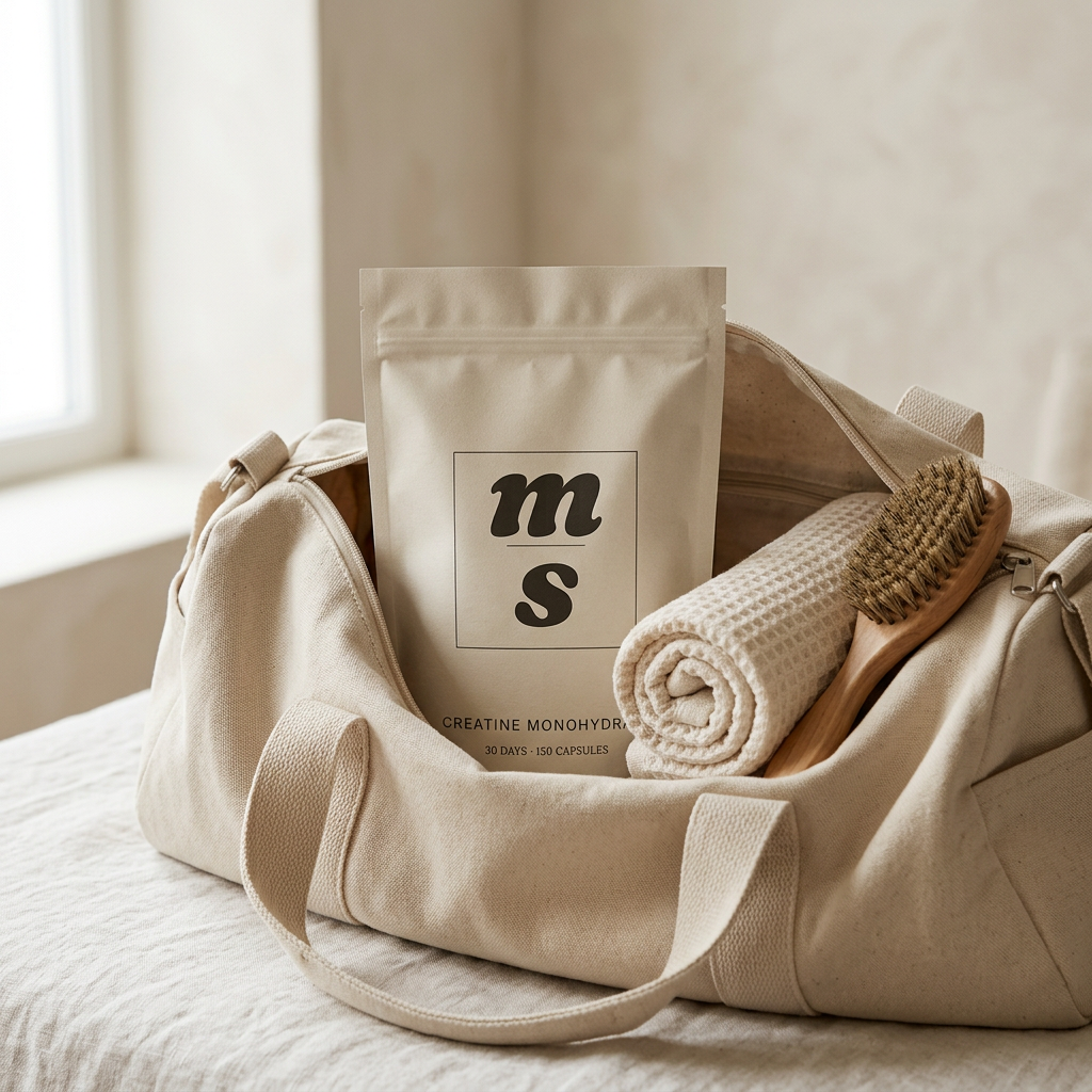 Mental Stack pouch in a canvas gym bag